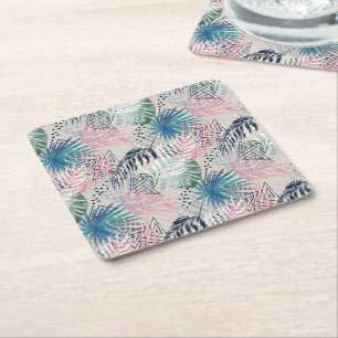 Palm leaves, tropical, Botanical, leaves, jungle, Square Paper Coaster