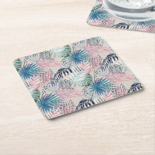 Palm leaves, tropical, Botanical, leaves, jungle, Square Paper Coaster (Angled)