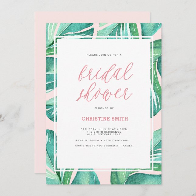 Palm Leaves Tropical Bridal Shower Invitation (Front/Back)