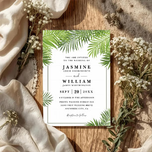 Palm Leaves Tropical Elegant Chic QR Code Wedding Invitation