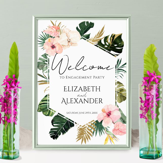 Palm Leaves Tropical Engagement Party Welcome Sign (Creator Uploaded)