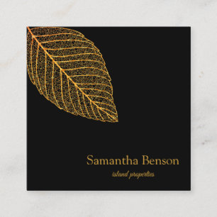 Palm Leaves Tropical Island Green & White Square Business Card