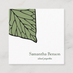 Palm Leaves Tropical Island Green & White Square Business Card