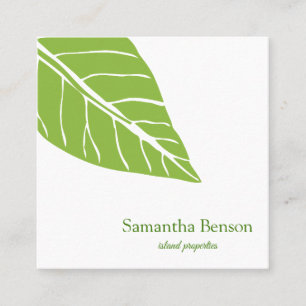 Palm Leaves Tropical Island Green & White Square Square Business Card