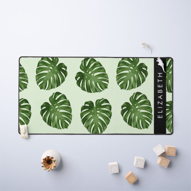 Palm Leaves, Tropical Pattern, Your Name Desk Mat (Kids Table)