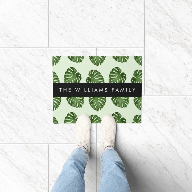 Palm Leaves, Tropical Pattern, Your Name Doormat (Indoor)