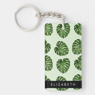 Palm Leaves, Tropical Pattern, Your Name Key Ring