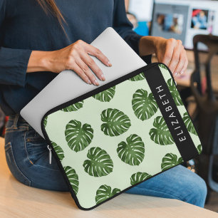 Palm Leaves, Tropical Pattern, Your Name Laptop Sleeve