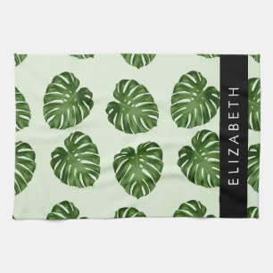 Palm Leaves, Tropical Pattern, Your Name Tea Towel