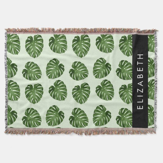 Palm Leaves, Tropical Pattern, Your Name Throw Blanket (Front)