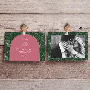 Palm Leaves Tropical Pink & Green Seashell Photo Save The Date