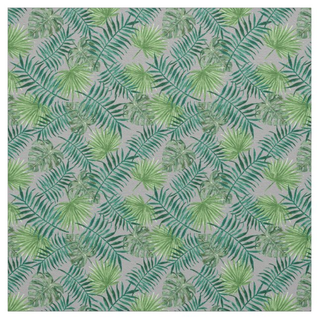 Palm Leaves Tropical Print Gray Fabric (Swatch)