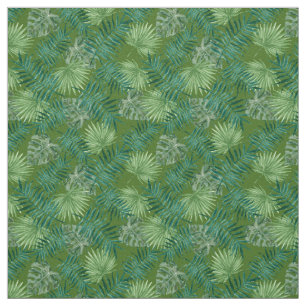 Palm Leaves Tropical Print Green Fabric