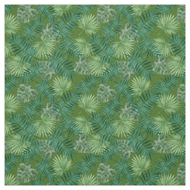 Palm Leaves Tropical Print Green Fabric (Swatch)