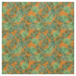 Palm Leaves Tropical Print Orange Fabric