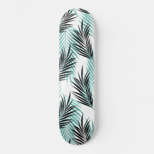 Palm Leaves Tropical Tree Bright Turquoise Black Skateboard