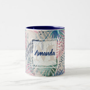 Palm leaves, tropical Two-Tone coffee mug