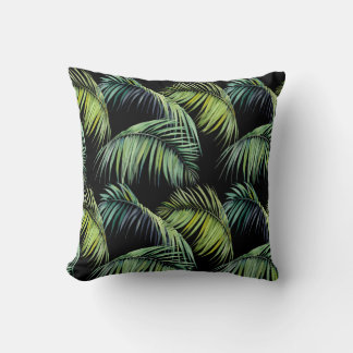 Palm Leaves: Watercolor Black Background. Cushion