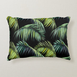 Palm Leaves: Watercolor Black Background. Decorative Cushion