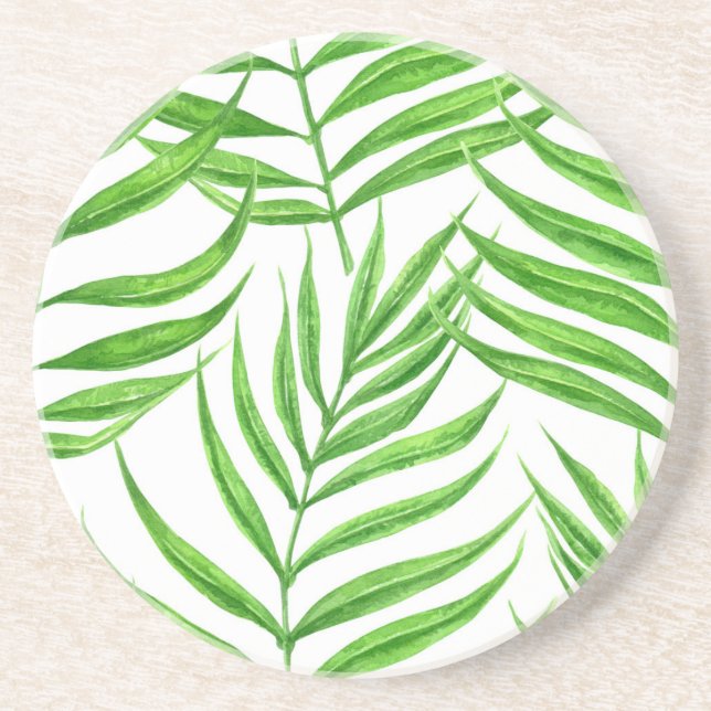 Palm leaves watercolor coaster (Front)