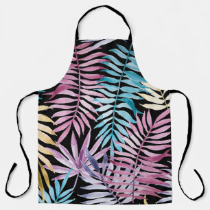 Palm leaves: watercolor dark pattern apron