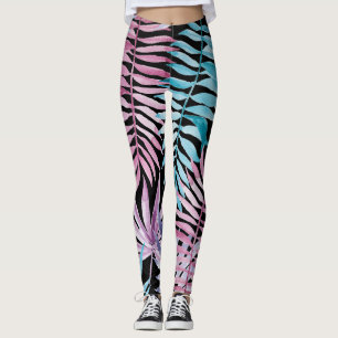 Palm leaves: watercolor dark pattern leggings