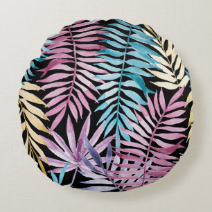 Palm leaves: watercolor dark pattern round cushion
