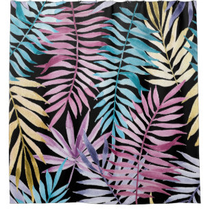 Palm leaves: watercolor dark pattern shower curtain
