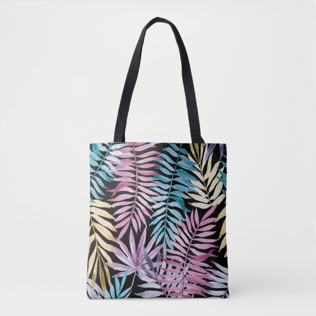 Palm leaves: watercolor dark pattern tote bag (Front)