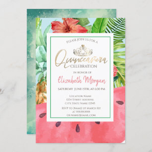 Palm Leaves,Watermelon,Pineapple Quinceañera Invitation