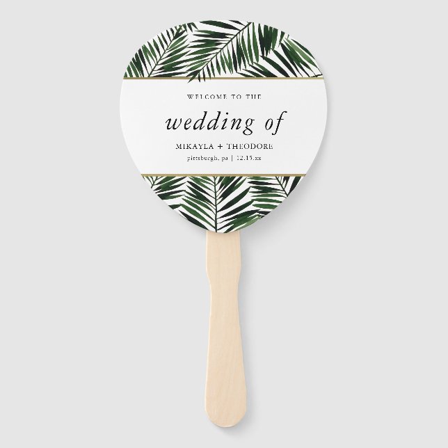 Palm Leaves Wedding Program Fan (Front)