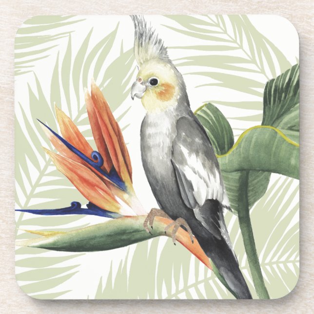 Palm Leaves With Black Bird Coaster (Front)