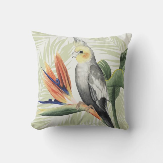 Palm Leaves With Black Bird Cushion (Front)