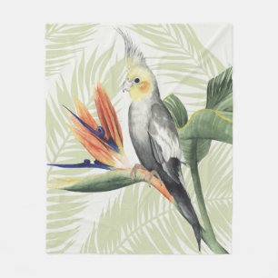 Palm Leaves With Black Bird Fleece Blanket