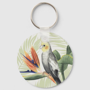 Palm Leaves With Black Bird Key Ring