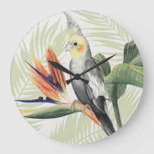 Palm Leaves With Black Bird Large Clock