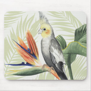 Palm Leaves With Black Bird Mouse Pad