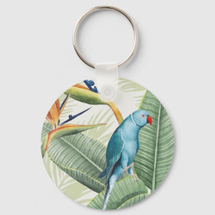 Palm Leaves With Blue Bird Key Ring