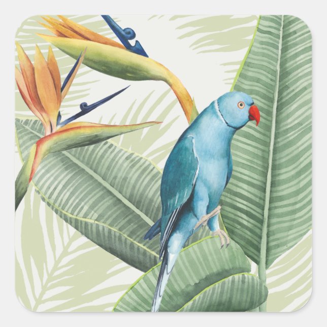 Palm Leaves With Blue Bird Square Sticker (Front)