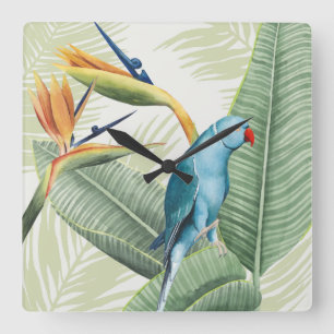 Palm Leaves With Blue Bird Square Wall Clock