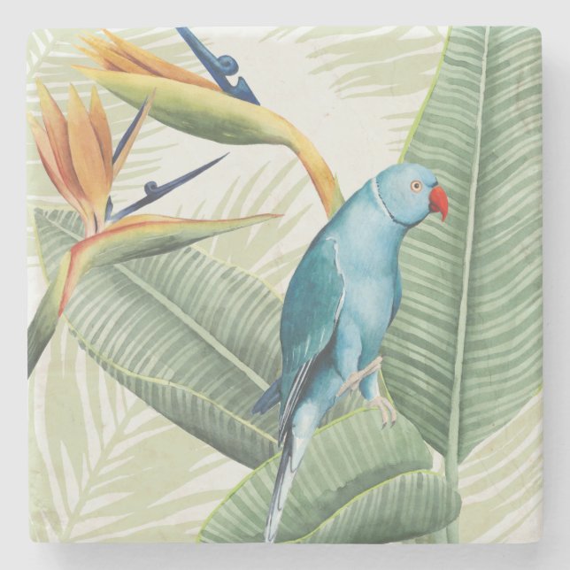 Palm Leaves With Blue Bird Stone Coaster (Front)