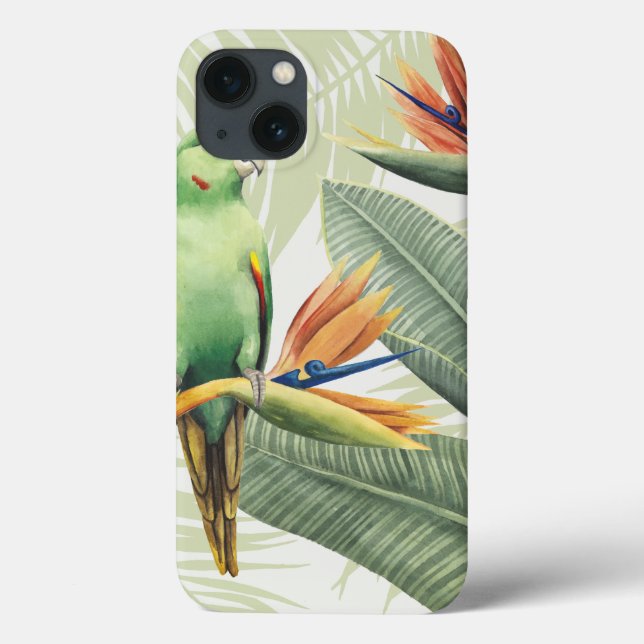 Palm Leaves With Green Bird Case-Mate iPhone Case (Back)