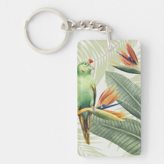 Palm Leaves With Green Bird Key Ring (Front)