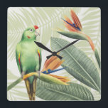 Palm Leaves With Green Bird Square Wall Clock<br><div class="desc">Palm Leaves With Green Bird  Artist: Grace Popp</div>