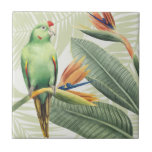 Palm Leaves With Green Bird Tile<br><div class="desc">Palm Leaves With Green Bird Artist: Grace Popp | Image ID: 157018GG</div>