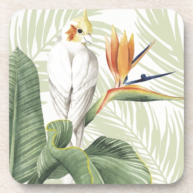 Palm Leaves With White Bird Coaster (Front)