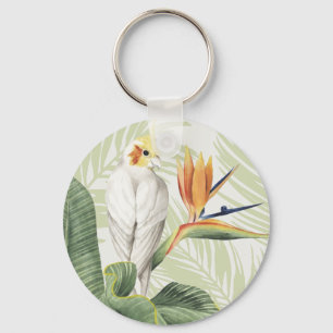 Palm Leaves With White Bird Key Ring