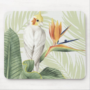 Palm Leaves With White Bird Mouse Pad