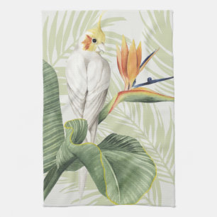 Palm Leaves With White Bird Tea Towel
