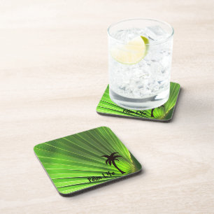 Palm Life   Green Palm Frond with Palm Tree Coaster